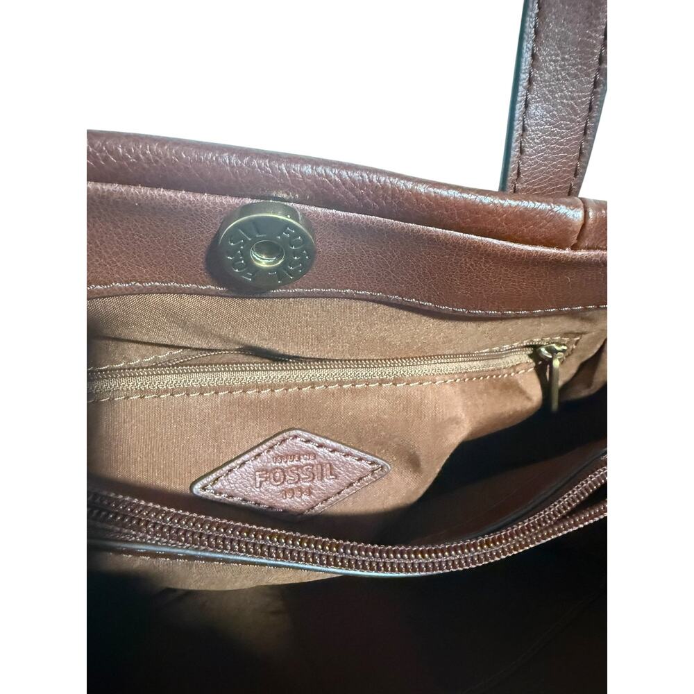 FOSSIL Kingston Satchel Handbag Brown Leather with Crossbody Strap - Picture 7 of 10